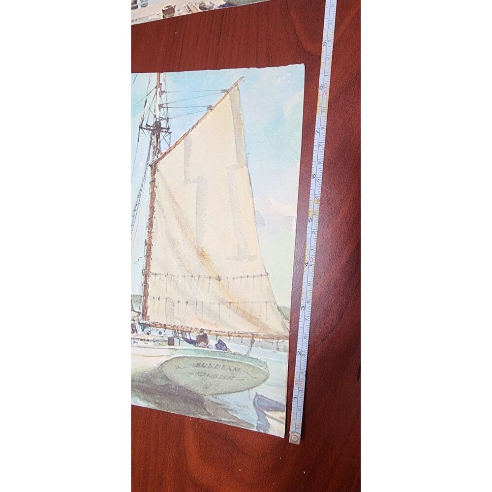 Vintage Nautical Sailboat Harbor Art Prints Coastal Maritime Set of 2 11x8.5